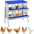 6 Compartment Chicken Nesting Boxes, Metal Roll Away Egg Laying Boxes with Removable Tray & Lid Cover, Chicken Coop Nest Box for Hens, Egg Protection Design (with Legs) Blue