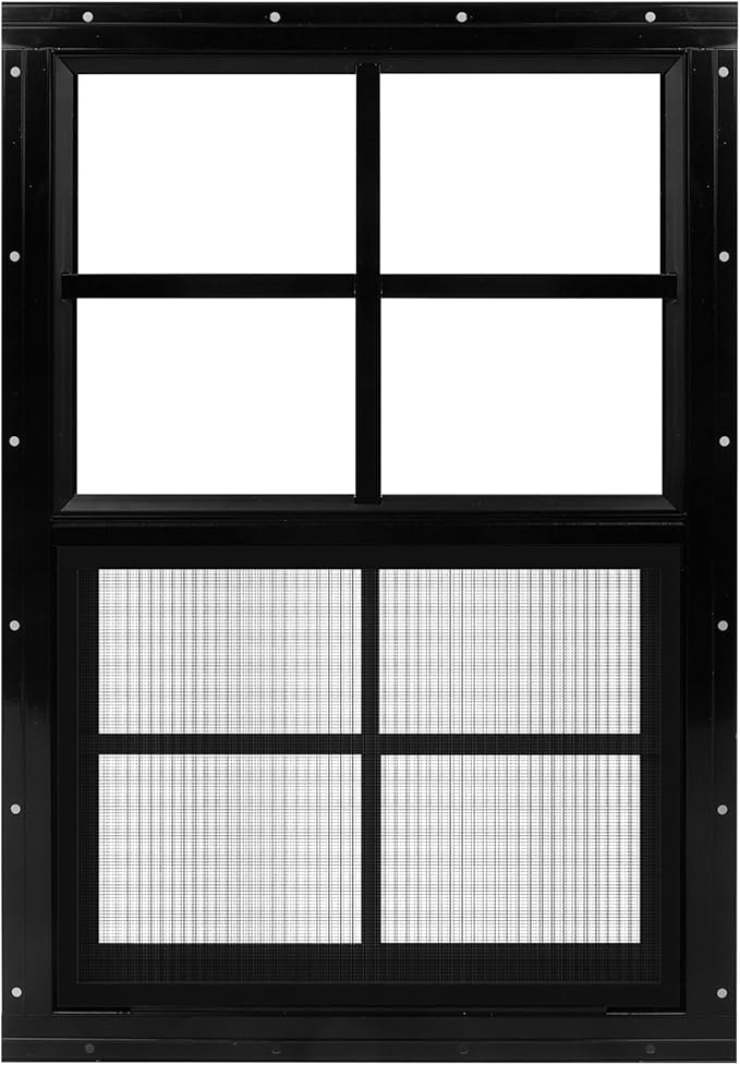 1 Pack Shed Window 24" x 36" Flush Mount Window with Tempered Glass,House Small Windows,Household Sliding Windows for Chicken Coop, Playhouse, Household, Garage-Black