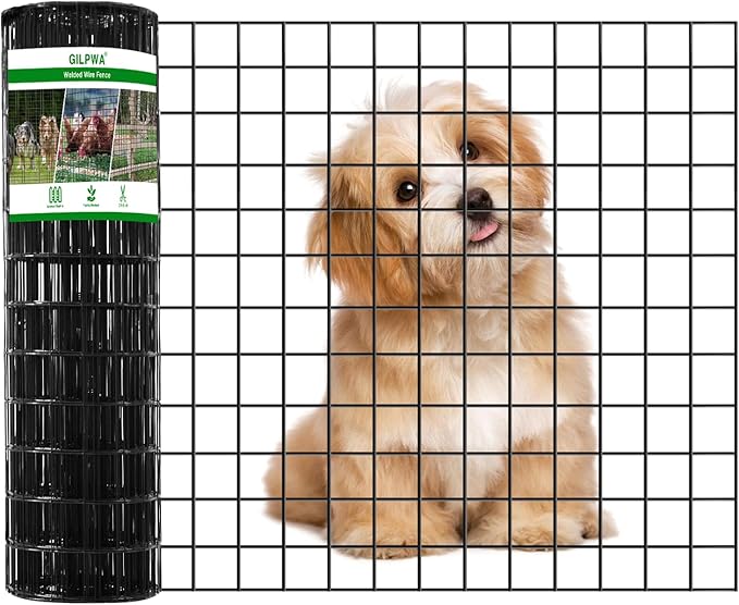 Wire Fence, 100 ft(L) X 24 in(H) PVC Coated Welded Wire Fencing 2" X 2" 16GA Garden Border Vinyl Metal Chicken Wire Fencing Mesh Roll for Yard Vegetable Plant Protection Poultry Netting Black