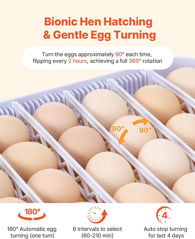 VEVOR 48 Egg Incubator, Automatic Egg Turner with LED Candler, Temperature Display & Auto Humidity Control, 360° View Clear Window, Poultry Eggs Incubator for Hatching Chicks Ducks Goose Quail
