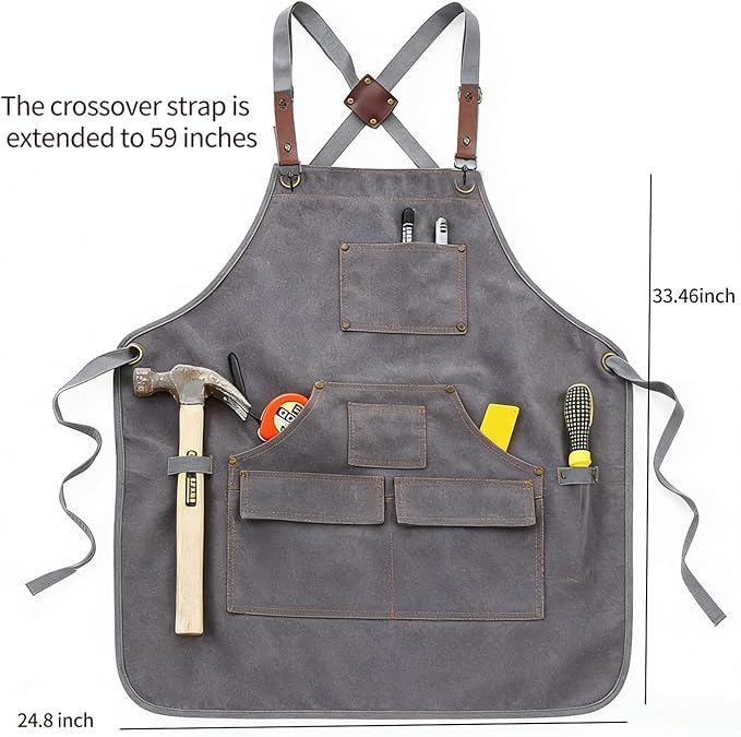 Adjustable Kitchen Apron Set With Pockets, Heavy Duty Cooking Apron for Men and Women, Black/Grey