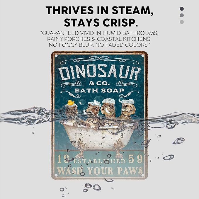 Vintage T-Rex Tin Sign Wash Your Paws Retro Bathroom Metal Sign Funny Dinosaur Nostalgic Wall Decor Decorations for Home Bedroom Toilet Man cave Cafe Kitchen Bar Office Garage 16 * 12In