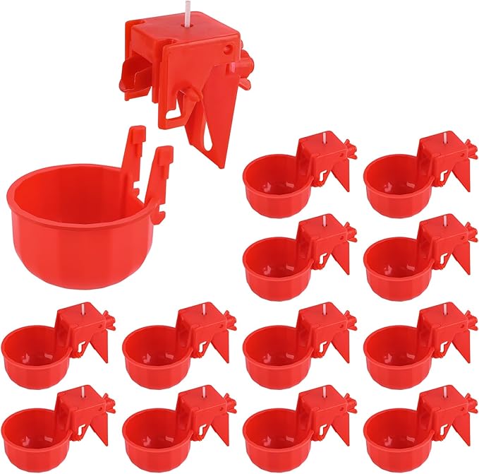Kalolary Detachable Chicken Waterer Cup, 12 Packs Tee Fittings Automatic Poultry Drinking Cups with Hole Open Drill Bit,Professional Poultry Water Container for Chick,Duck, Goose,Bunny,Turkey,Pigeon