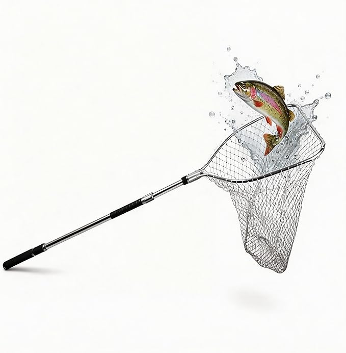 Heavy Duty Stainless Steel Animal Catch Net with Telescoping Handle, 50cm Large Square Head & Dual Lock System, Adjustable Length for Farm Garden and Rescue Use