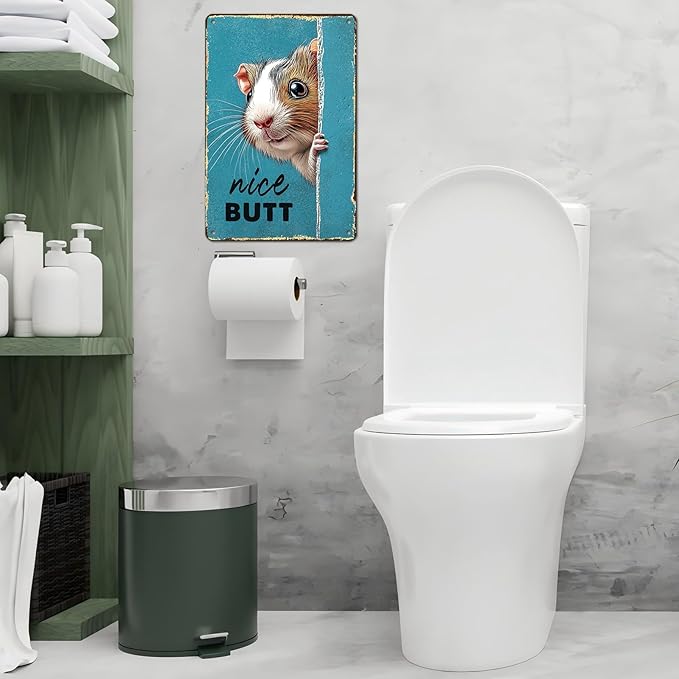 Vintage Guinea Pig Tin Sign Nice Butt Retro Wall Decor Decorations for Home Funny Pet Lovers Poster Indoor Store Cafe Toilet Bathroom Restroom Bar Pubs Man cave 12 * 8inch