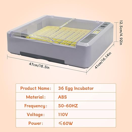 Automatic Egg Incubator, Automatic Egg Turner with Thermometer Control & Humidity Control, Egg Candler, 360°View,Incubator for Hatching Chicks-36 Egg Capacity