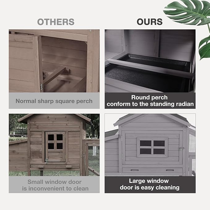 Chicken Coop Expandable Chicken House for Outdoor with Wheels, Leakproof Pull-on Tray, Nesting Box, and UV-Resistant Roof Panel - Grey