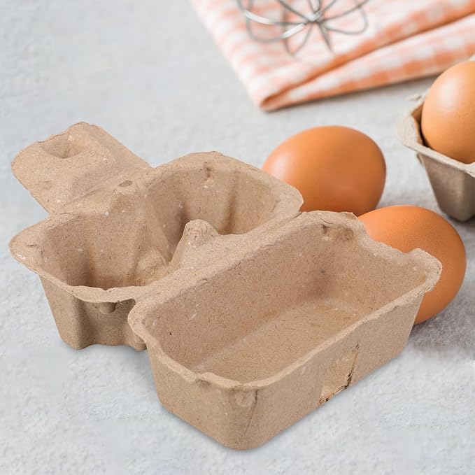 DOITOOL 25 Pcs 2 Count Egg Cartons Bulk, Natural Paper Pulp Chicken Egg Storage Containers Holder for Easter Party Kitchen Supermarkets Farm Market Display