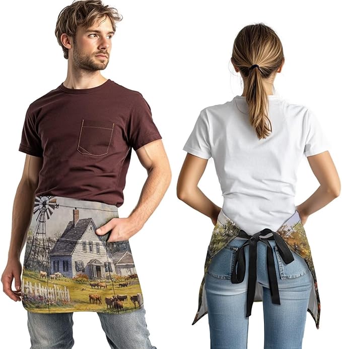 Waistress Apron with Pockets Coffee Waiter Apron Long String Chef Half Aprons for Cooking Kitchen Hairdresser
