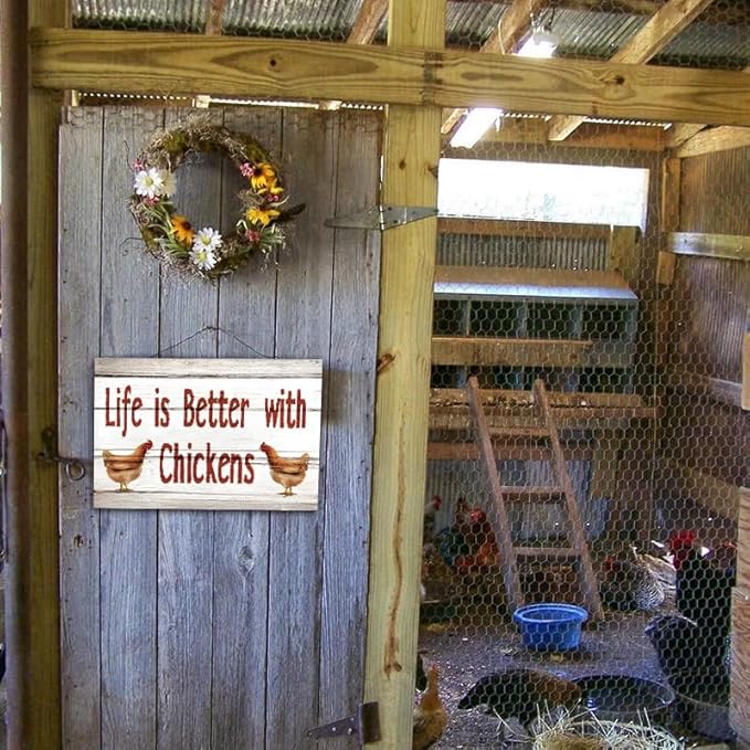 Vintage Metal Tin Sign Life is Better with Chickens Retro Wall Art Plaque Farm Chickens Door Accessories Hanging Decor for Bedroom Kitchen Garden Club Pub Coffee Decor, 8x12 Inches
