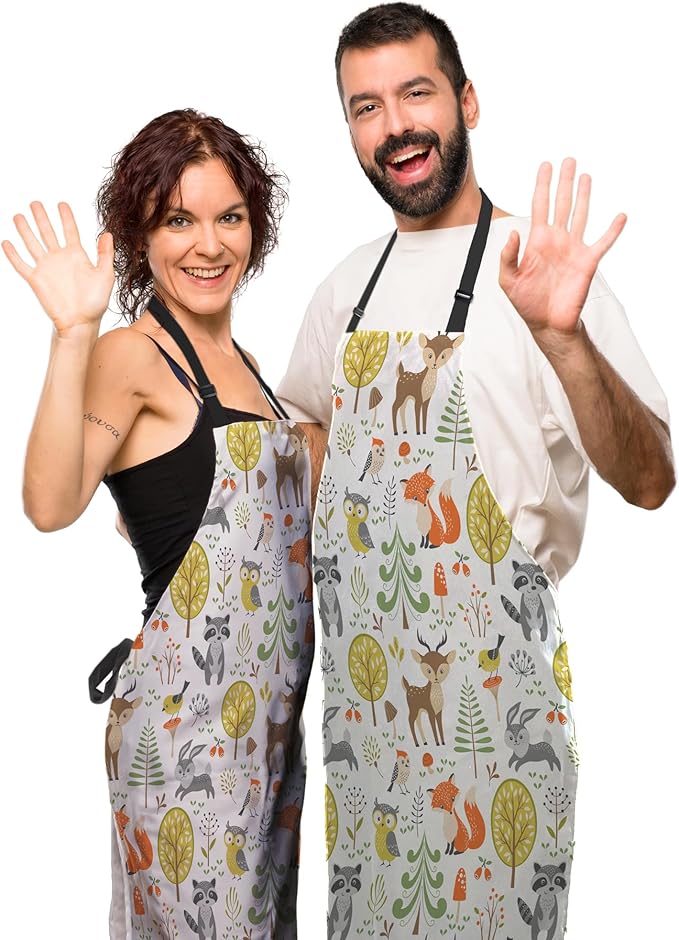 Gardening Apron for Women Cute Woodland Animals Cooking Aprons for Men for Kitchen Cooking Restaurant BBQ Painting Crafting 27” (W) x 31” (H), Waterproof Apron