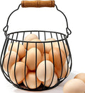 Farmhouse Egg Basket for Gathering Fresh Eggs - 24 Egg Capacity Wire Basket with Wood Handle, Chicken Coop to Kitchen Counter Organizer for Potatoes, Onions & More
