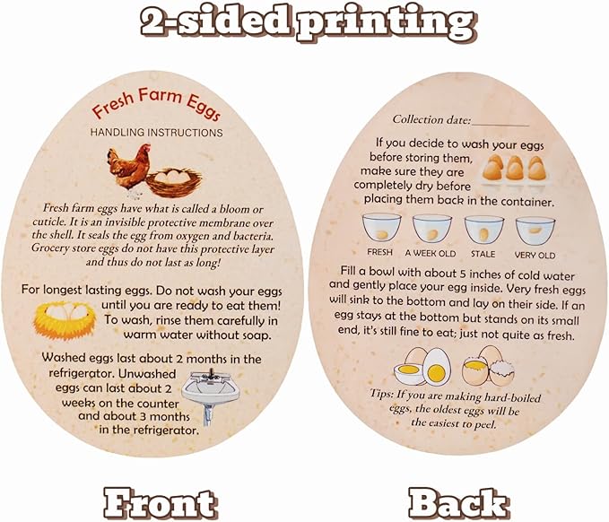 500 Pcs Premium Fresh Farm Egg Handling Instruction Cards - 2.7 X 3.5 Inches - Egg Stamps for Eggs Care Egg Cartons Cheap Bulk - Egg Stamps for Fresh Eggs for Egg Cartons Reusable - Eggs Shape Style