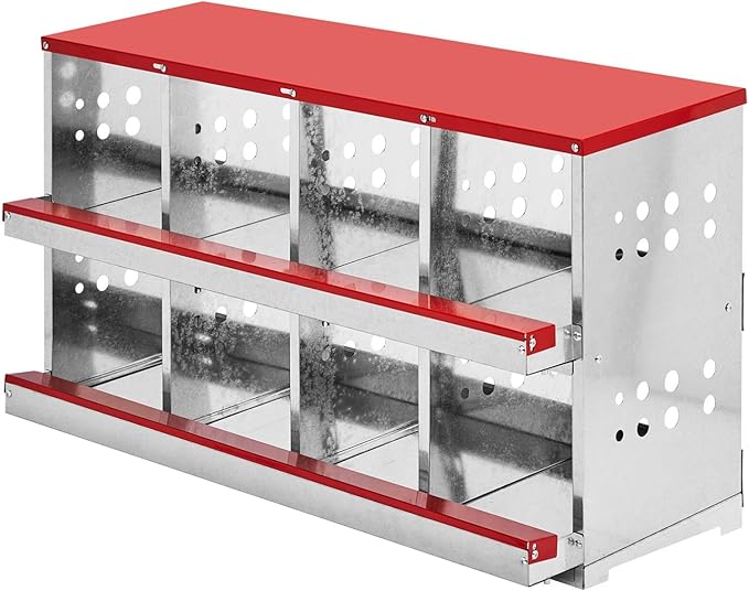 8 Compartment Chicken Nesting Boxes, Brooder Boxes Nest Box for Poultry, Heavy Hens Roosting Box with Protection, Ventilated Bottom, Durable Chicken Coop Easy to Install and Clean (Red)