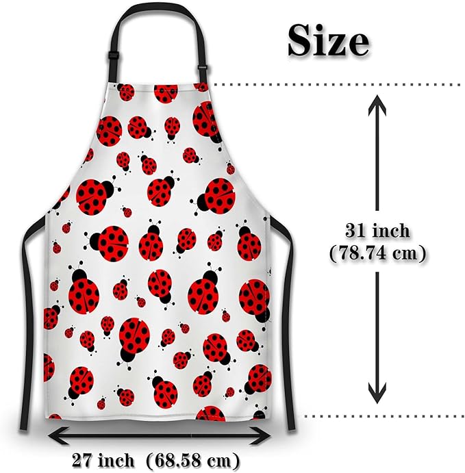 Cute Cooking Apron for Women Red Ladybug Mans Aprons for Cooking Funny for Kitchen Cooking Restaurant BBQ Painting Crafting Gardening 27” (W) x 31” (H), Waterproof Apron