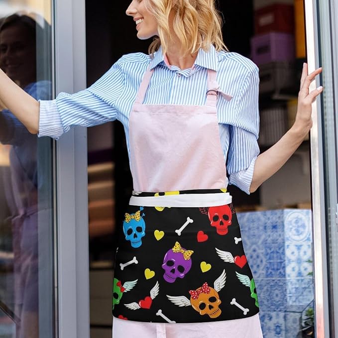Short Aprons for Servers Unisex Chef Works Waitress Apron with 3 Pockets