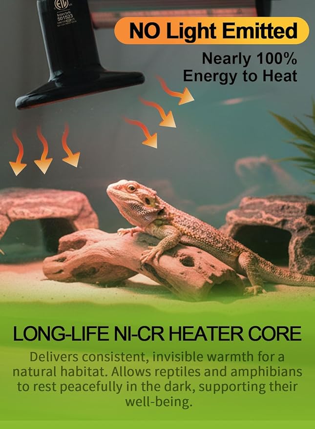 OMAYKEY 2-Pack 100W Ceramic Heat Lamp with 1-pcs Digital-Thermometer, Infrared Heat Emitter Bulbs for Reptiles, Amphibians, Chicken Brooder Coop Lizard Turtle Snake, No Light No Harm