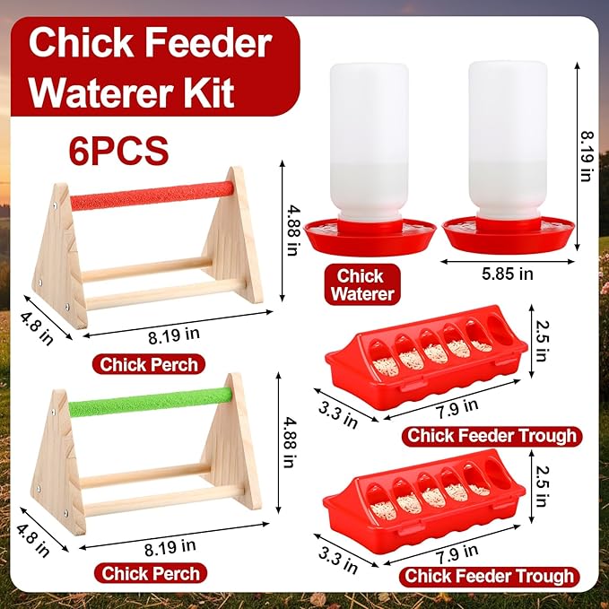 Retisee Chick Start Kit, All in One Brooder Kit Including 12" x 12" Heat Plate 150w Chicken Infrared Red Heat Lamp Feeder and Waterer Perch Flip Top Poultry Feeder for Newborn Livestock Duck Warm