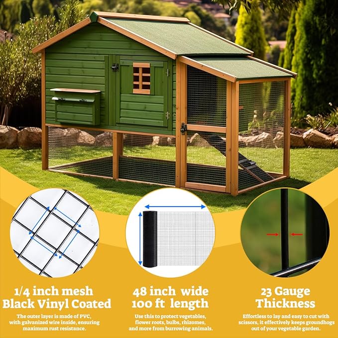 HORCH Black Hardware Cloth 1/4 inch 48x100 19-Gauge, Vinyl Coated Wire Mesh Roll, Chicken Wire Mesh, Tree Guard, Gopher Wire, Rodent Mesh, Chicken Wire Fencing, Garden Fence