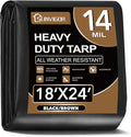 Sunvigor Tarp Waterproof 18x24Ft, Extra Thick 14 Mil Heavy Duty Tarp Cover, Tear & Fade Resistant, Outdoor Tarps with Brass Grommets and Reinforced Edges for Roof, Camping, Patio, Boat (Black/Brown)