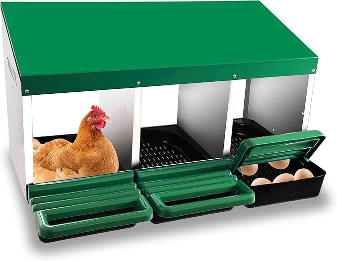 Chicken Nesting Box, 3 Compartments Chickens Egg Laying Nest Boxes for Hens Green