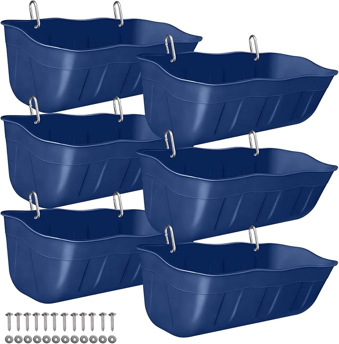 Chicken Feeder Waterer,Hanging Goat Feeders,Feed Trough 3.5 Quart 6 Pack,Hanging Fence Feed Trough for Poultry Livestock,Blue