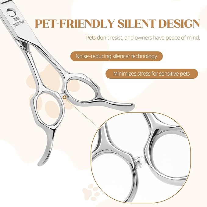 7.5 In Curved Dog Grooming Scissors, Professional Japan VG10 Steel Pet Grooming Shears, Ergonomic Reversible Handle for Face, Eyes, Paws, and Body