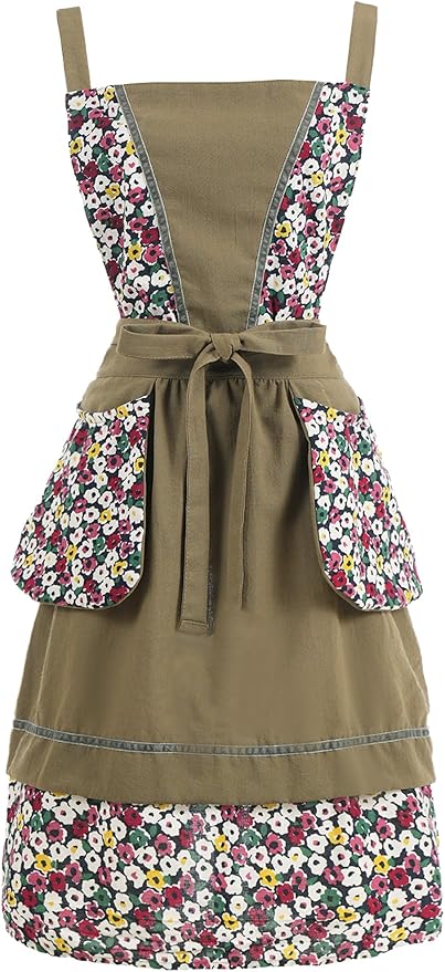 Kitchen Aprons for Women with Pockets Cute Vintage Chef Pinafore Apron for Gardening Cooking Baking Painting