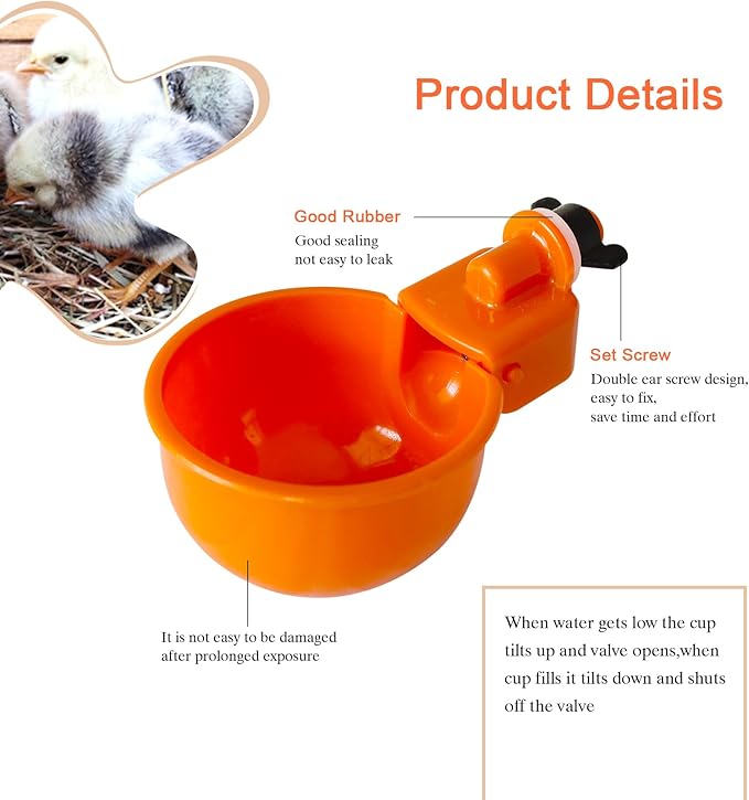 Automatic Waterer System Chick Drinker Cups 1L Hanging Automatic Fill Poultry Watering Cup Used for Cage (White, 2)