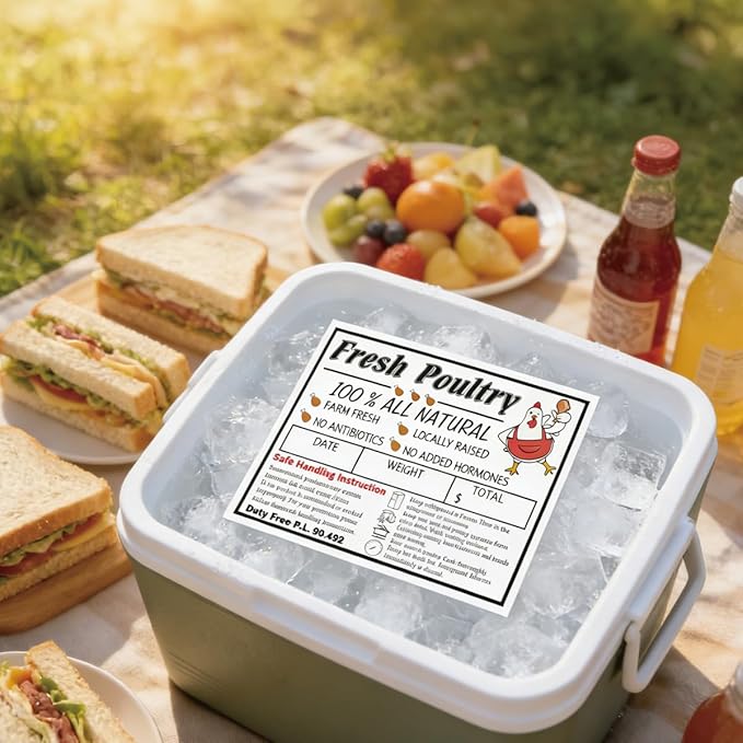 120pcs Poultry Freezer Labels with Safe Handling Instructions Frozen Stickers,Exemption P.L. 90-492(4x2.5 inch)