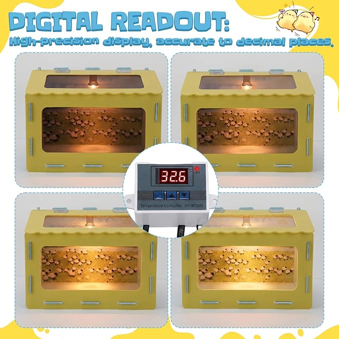 BreezeHug 15.7 x 11.8 x 11.8 in Brooder Box Kit for Chick Quails with Heated Lamp Digital Temperature Controller Cleaning Tool Kit Stickers Brooder Box for Chickens Ducks Quails Hamsters Rabbit Lizard