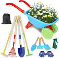 Kids Gardening Tools Set, Gardening Set for Kids, Outdoor Backyard Farm Digging Toys with Wheelbarrow Shovel, Rake, Trowel, Fork, Birthday Gifts for Boys Girls Age 3+