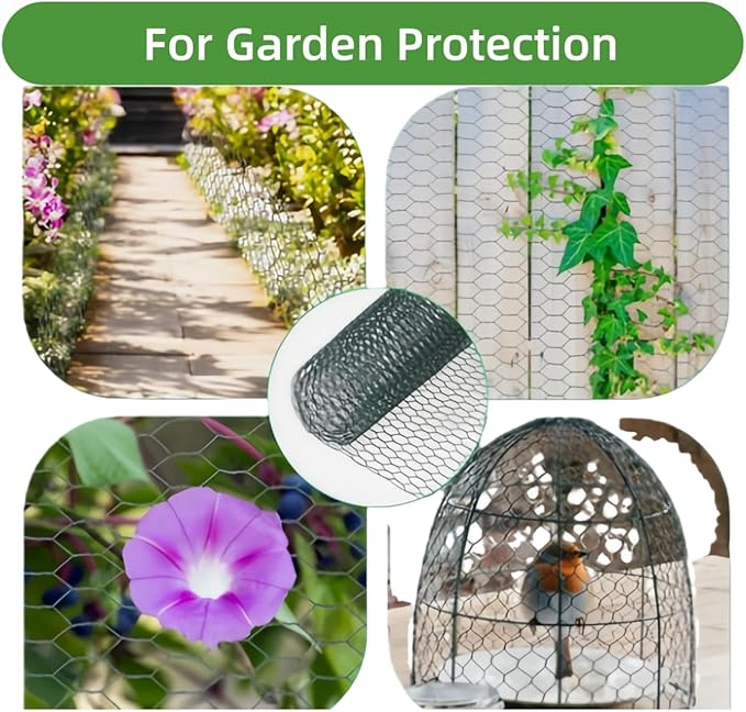 Chicken Wire for Floral Arrangements (Green, 15.7 x 236 Inch), 0.6 Inch Hexagonal Galvanized PVC Coated Netting Fence for Crafts, Poultry, Garden,Sturdy Roll Plant Protector