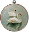 Yorhifa Vintage Swan Framed Wall Art, Antique Romantic White Swan Round Wall Art, Elegant Animal Round Walls Decor, Retro Rustic Animal Circle Canvas Artwork Hanging Decor, 10x10in