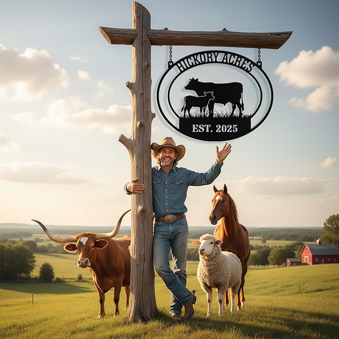 Personalized Farm Cow Calf Signs, Custom Ranch Sign, Customized Farm Metal Signs Outdoor, Custom Large Hanging Family Name Cow Sign for Farms, Ranch, Barn, Farmhouse