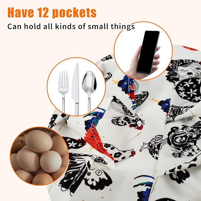 Egg Collecting Apron and Basket for Gathering Fresh Eggs,12 Deep Pockets Chicken Egg Apron and 7 Deep Pockets Chicken Egg Basket,Women Housewife Apron Adult for Chicken Duck Goose Eggs