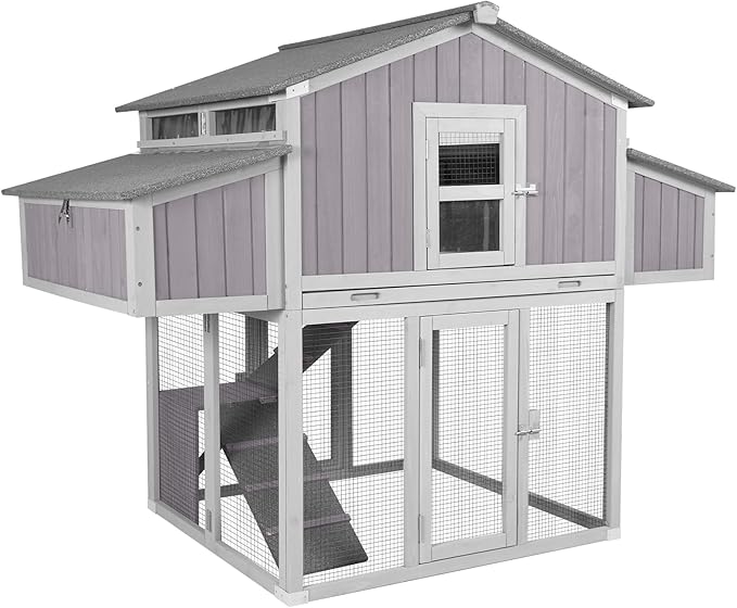 AIVITUVIN Large Chicken Coop for 6-8 Chickens Outdoor Chicken House with Two Nesting Box Folding Design Leakproof Pull-on Tray
