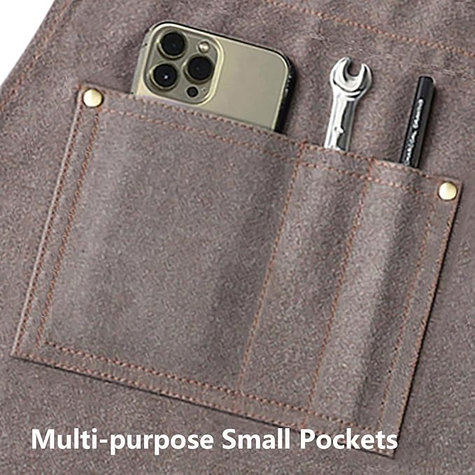 AFUN Work Aprons for Men with Large Pockets, Cotton Canvas Cross Back Heavy Duty Adjustable Tool Apron, Size M to XXL (Grey)