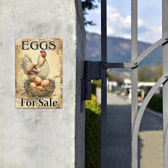 Farm Fresh Eggs For Sale Aluminium Sign 12in×16in, Sturdy Aluminum Metal Signs Rust Free, Fresh Chicken Eggs For Sale Yard Sign, Egg Sign With Stakes