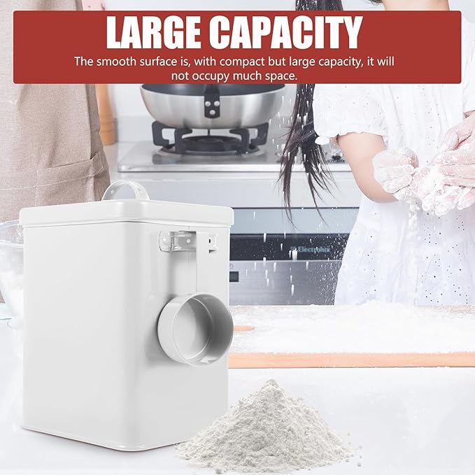 Milisten Iron Food Storage Canister with Lid Waterproof Metal Rice Tin and Laundry Powder Box for Kitchen Organization and Pet Food Storage White Container