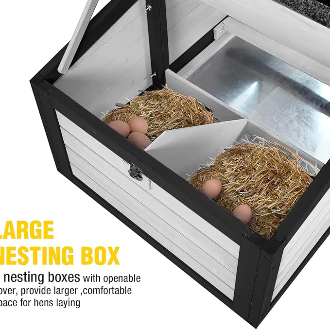 Aivituvin Chicken Coop Expandable Mobile Chicken House for Outdoor with Wheels, Nesting Box, Leakproof Pull-on Tray and UV-Resistant Roof Panel (Black&White)
