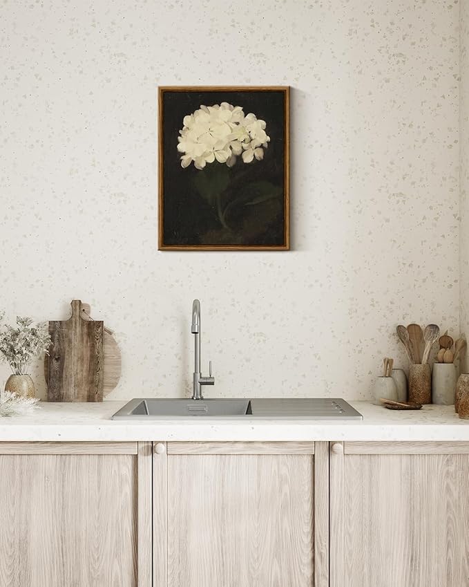 InSimSea Framed Canvas Wall Art, White Hydrangea Oil Painting Canvas Prints, Bedroom Bathroom Wall Art Kitchen Office Wall Decor 8x10in