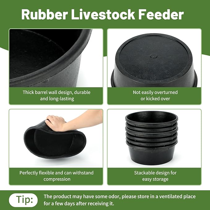 6Pcs Rubber Feed Pan, 1 Gallon Horse Feed Bucket Utility Feed Bucket, 10.6 x 4.1Inches Rubber Bowl Chicken Dust Bath Livestock Water Bowl for Pig Goat Chicken Dogs Farm Small Animal