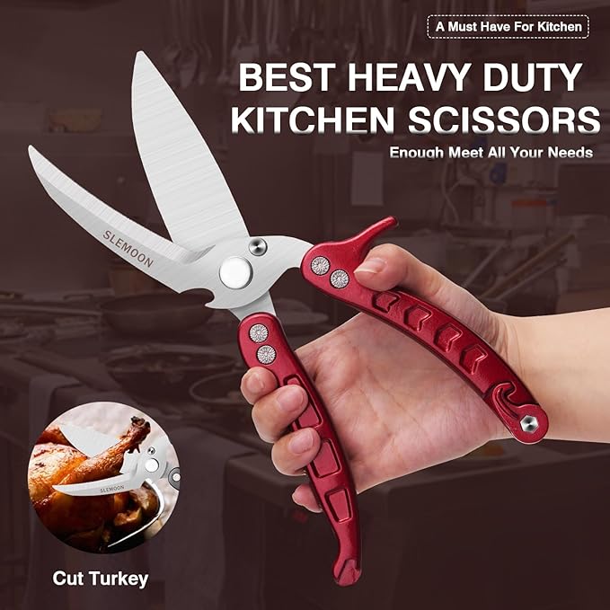 Heavy Duty Poultry Shears Kitchen Salad Scissors for Chicken Turkey Meat Herb Vegetable 2pcs set Burgundy
