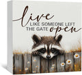 Raccoon Sign - Live Like Someone Left The Gate Open Wooden Box Signs, Raccoon Decor, Farmhouse Trash Panda Wood Decoration Home Decor For Desk Table Shelf 8x8 Inch Decorative Signs & Plaques