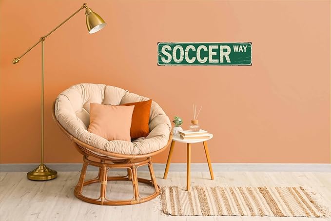 Soccer Way Metal Sign 4x16in Vintage Street Plaque for Game Room Wall Decor Sports Fan Gift