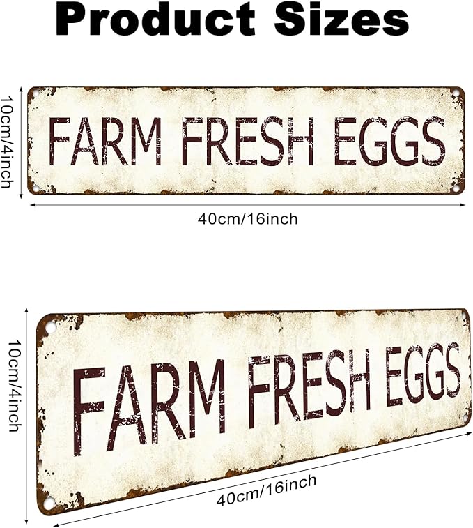 Farm Fresh Eggs Metal Sign - Rustic Aluminum Wall Art 4x16 Inch, Vintage Chicken Coop Plaque for Country Kitchen and Garden Cafe, Weatherproof Farmhouse Decor with Egg Lover Gift Appeal