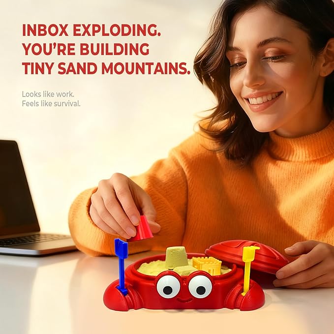Mini Crab Sandbox Zen Garden for Desk, Desktop Sand Box with Lid for Stress Relief, Relaxing Office Desk Decor & Funny Accessories Gift for Friend, Coworkers, Bosses, Birthdays