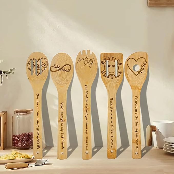 Friendship Gifts, Friend Birthday Gifts for Women Unique,Friendship Gifts for Women Funny Gifts BFF Female Bestfriend,Sister Gifts from Sister and Bestie Gifts,5PCS Friend Wooden Cooking Spoons