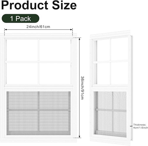 1 Pack Shed Window 24" x 36" Flush Mount Window with Tempered Glass,House Small Windows,Household Sliding Windows for Chicken Coop, Playhouse, Household, Garage